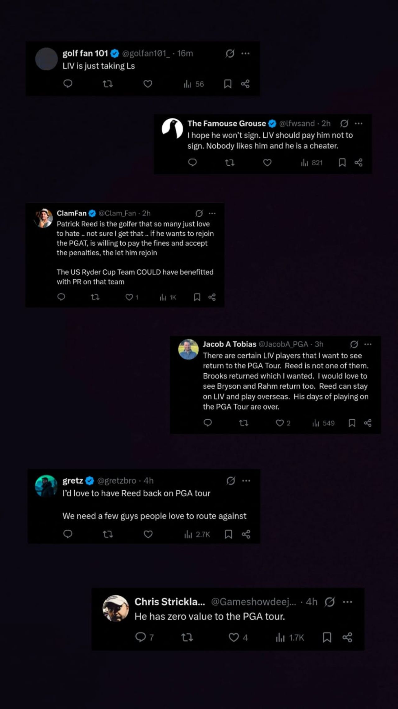 Screenshot of Fan comments on X (via NUCLR GOLF)