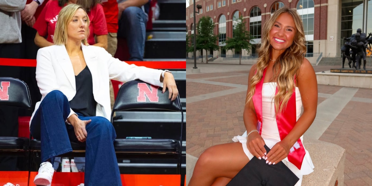 Maisie Boesiger reacts to former Nebraska volleyball player Jordan Larson's emotional speech about her retirement