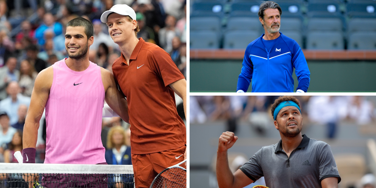 Carlos Alcaraz, Jannik Sinner, Patrick Mouratoglou, and Jo-Wilfried Tsonga. (Image credits: Imagn)