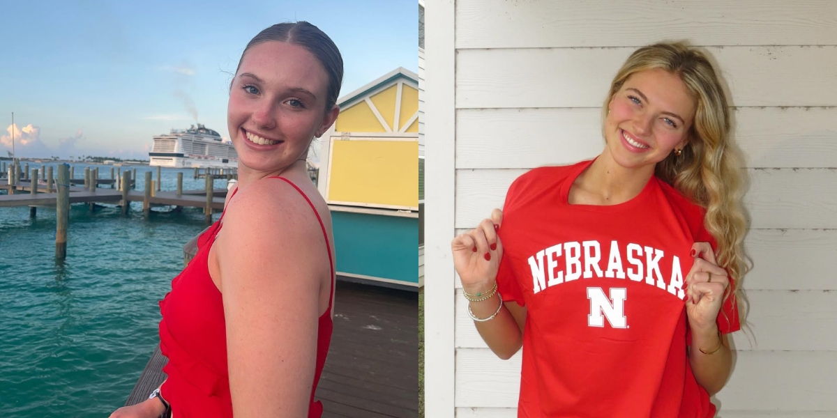Nebraska volleyball player Campbell Flynn reacts to Allie Sczech's signs with new team for upcoming season