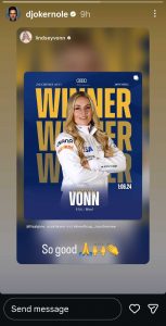 Novak Djokovic's Instagram Story in reaction to Lindsey Vonn's downhill World Cup win in Austria (Source: Instagram/djokernole)