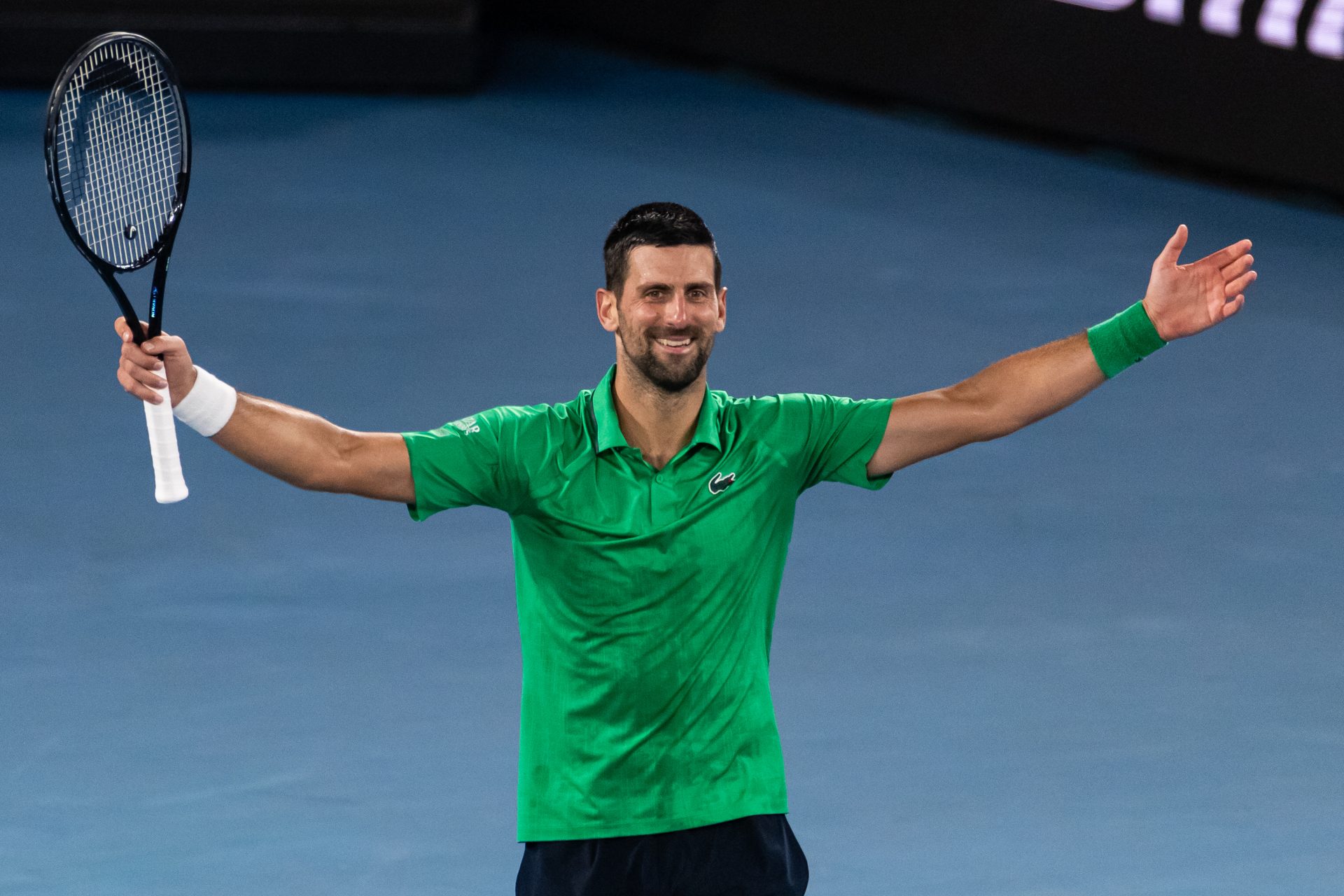 Novak Djokovic celebrates his victory over Jannik Sinner in the semifinals of the Australian Open - Source: Imagn