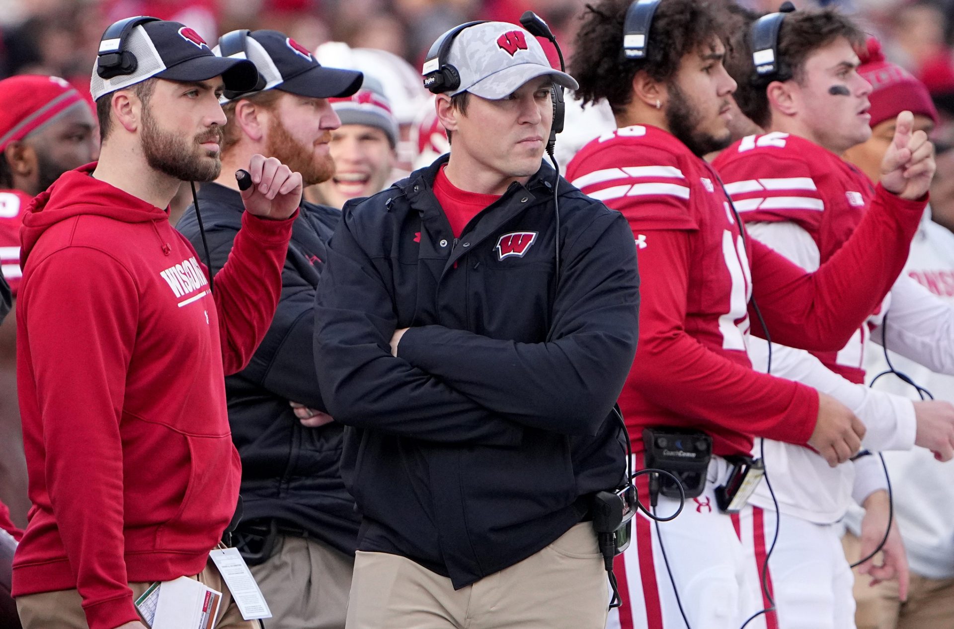 Interim Wisconsin head coach Jim Leonhard during a game on November 26, 2022, at Camp Randall Stadium in Madison, Wis.