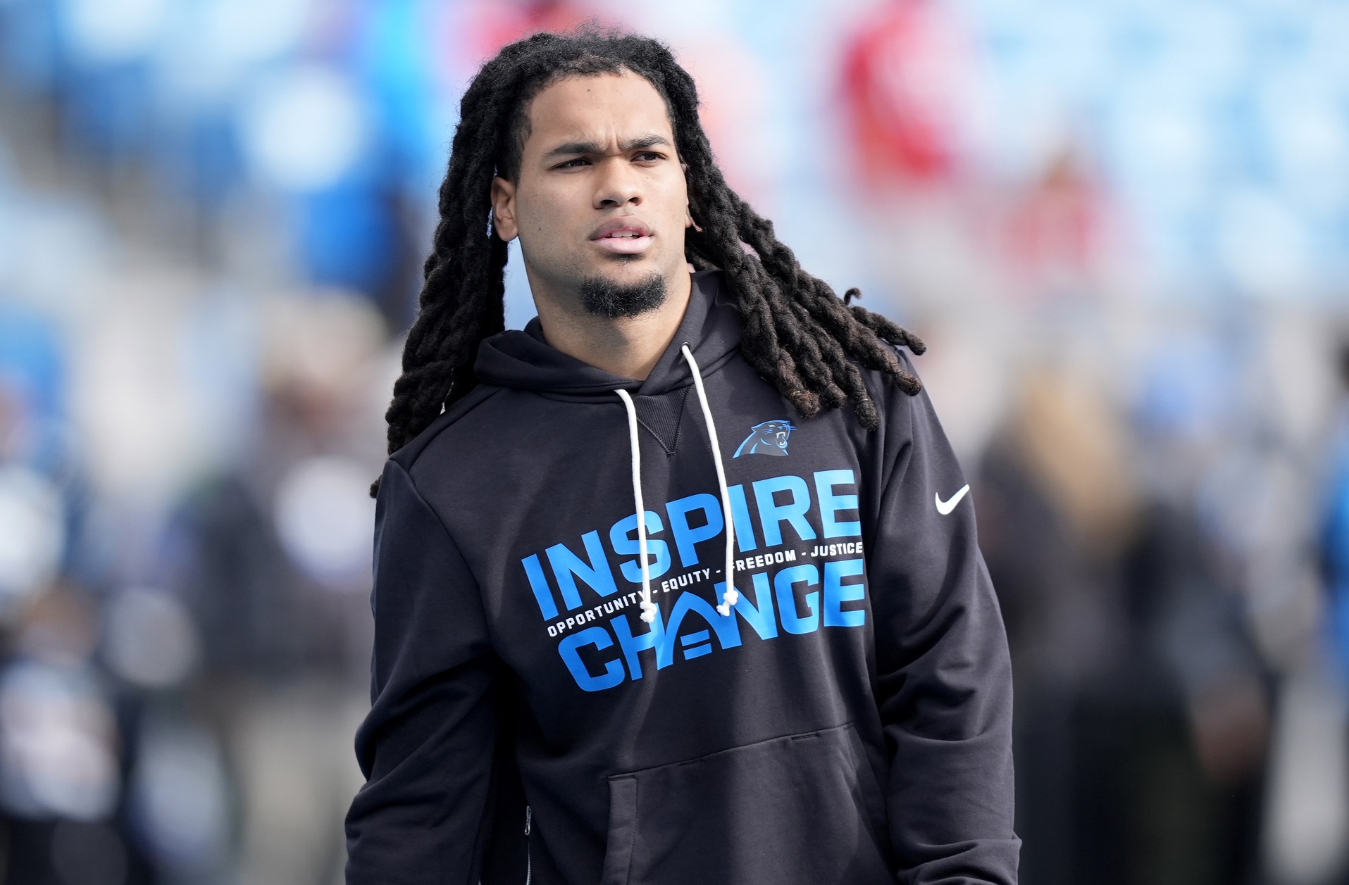 Carolina Panthers running back Rico Dowdle (5) during pregame warmups at Bank of America Stadium.