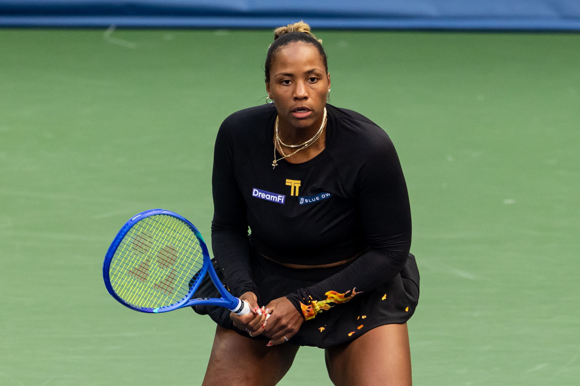 Taylor Townsend of the United States and Katerina Siniakova of Czech Republic in action against Venus Williams of the United States and Leylah Fernandez of Canada in the quarterfinal of the women’s doubles at the US Open at Louis Armstrong Stadium in Billie Jean King National Tennis Center.