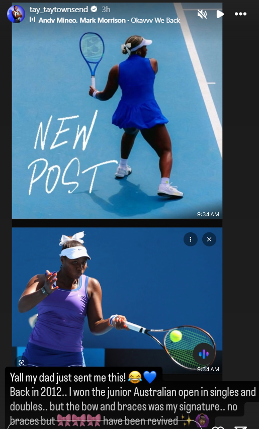 Screenshot from Taylor Townsend's Instagram story