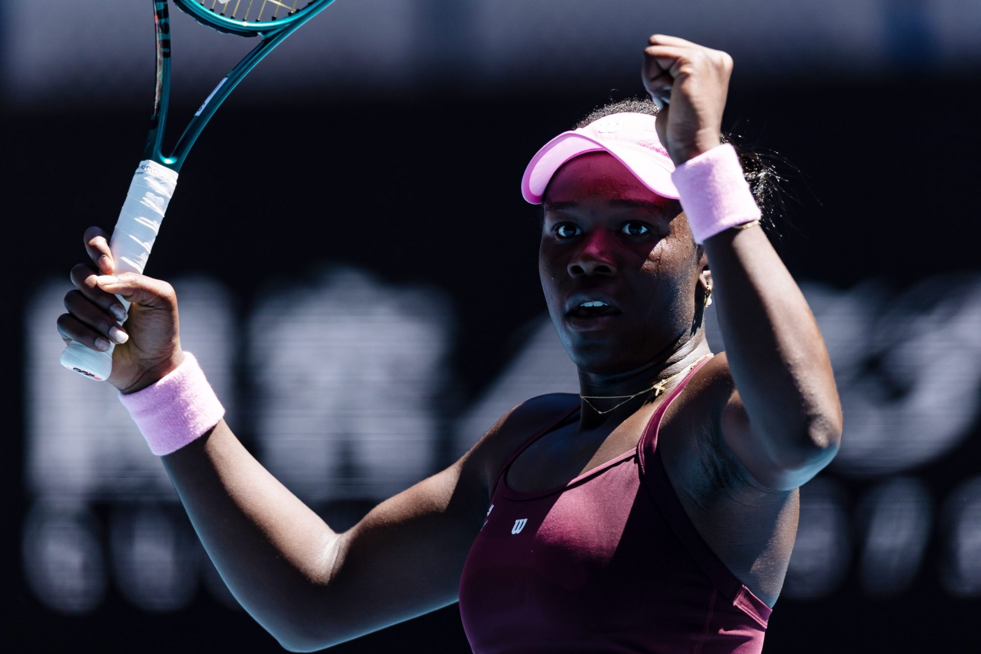 Victoria Mboko of Canada in action against Clara Tauson of Denmark in the third round of the women’s singles at the Australian Open at John Cain Arena in Melbourne Park.