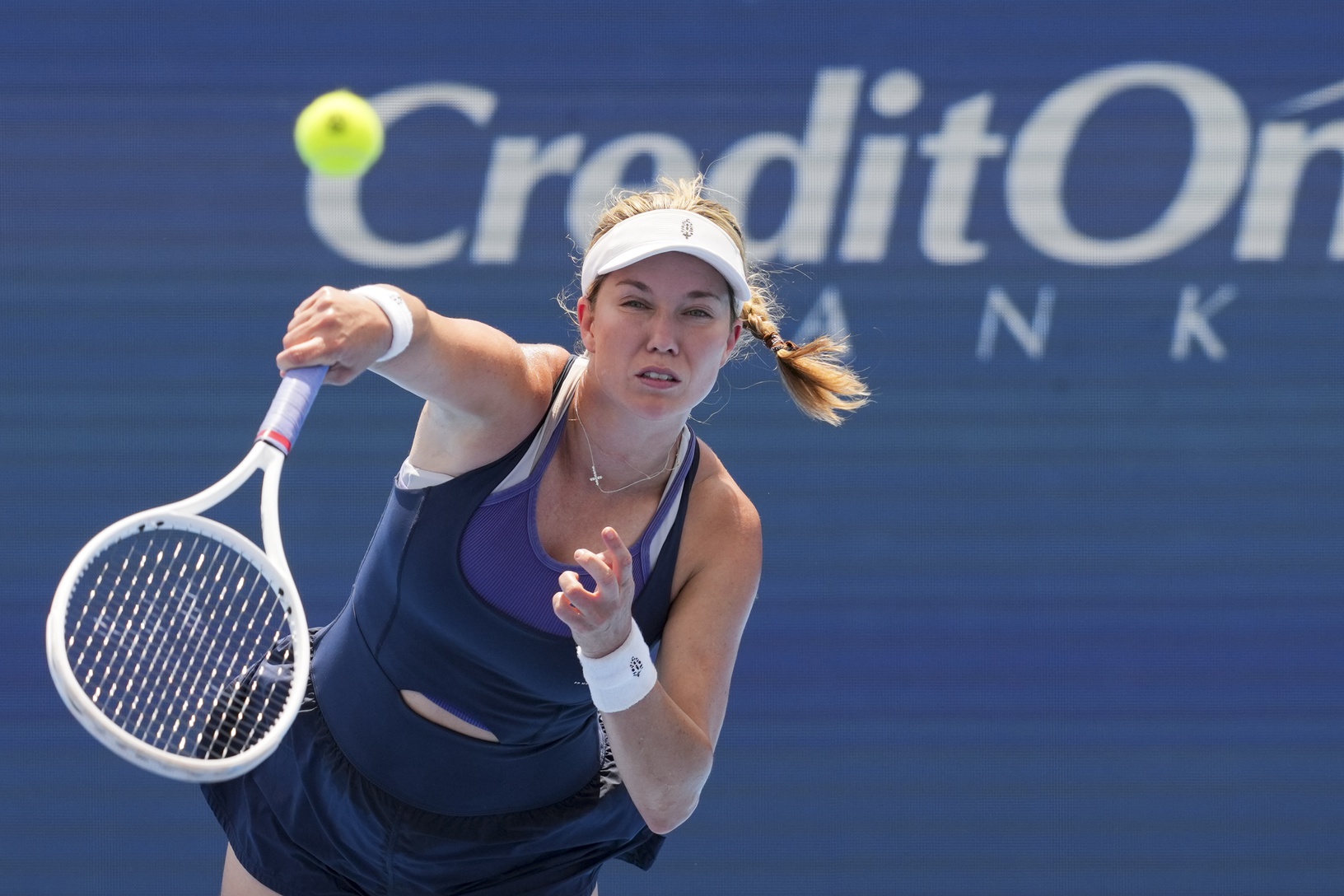 Danielle Collins (USA) serves against Taylor Townsend (USA) during the Cincinnati Open at the Lindner Family Tennis Center.