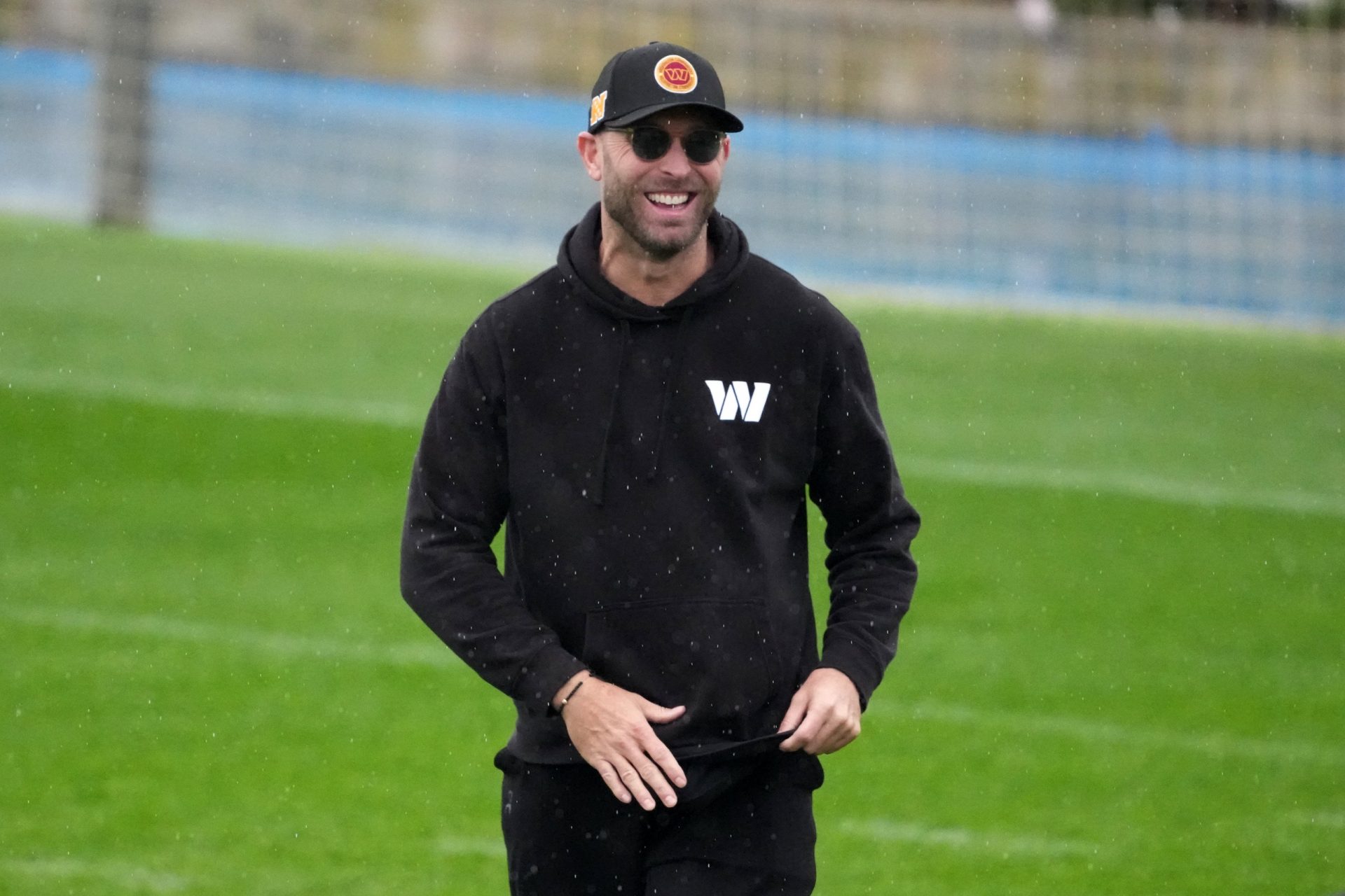 Washington Commanders offensive coordinator Kliff Kingsbury during practice at Ciudad Deportiva del Real Madrid.