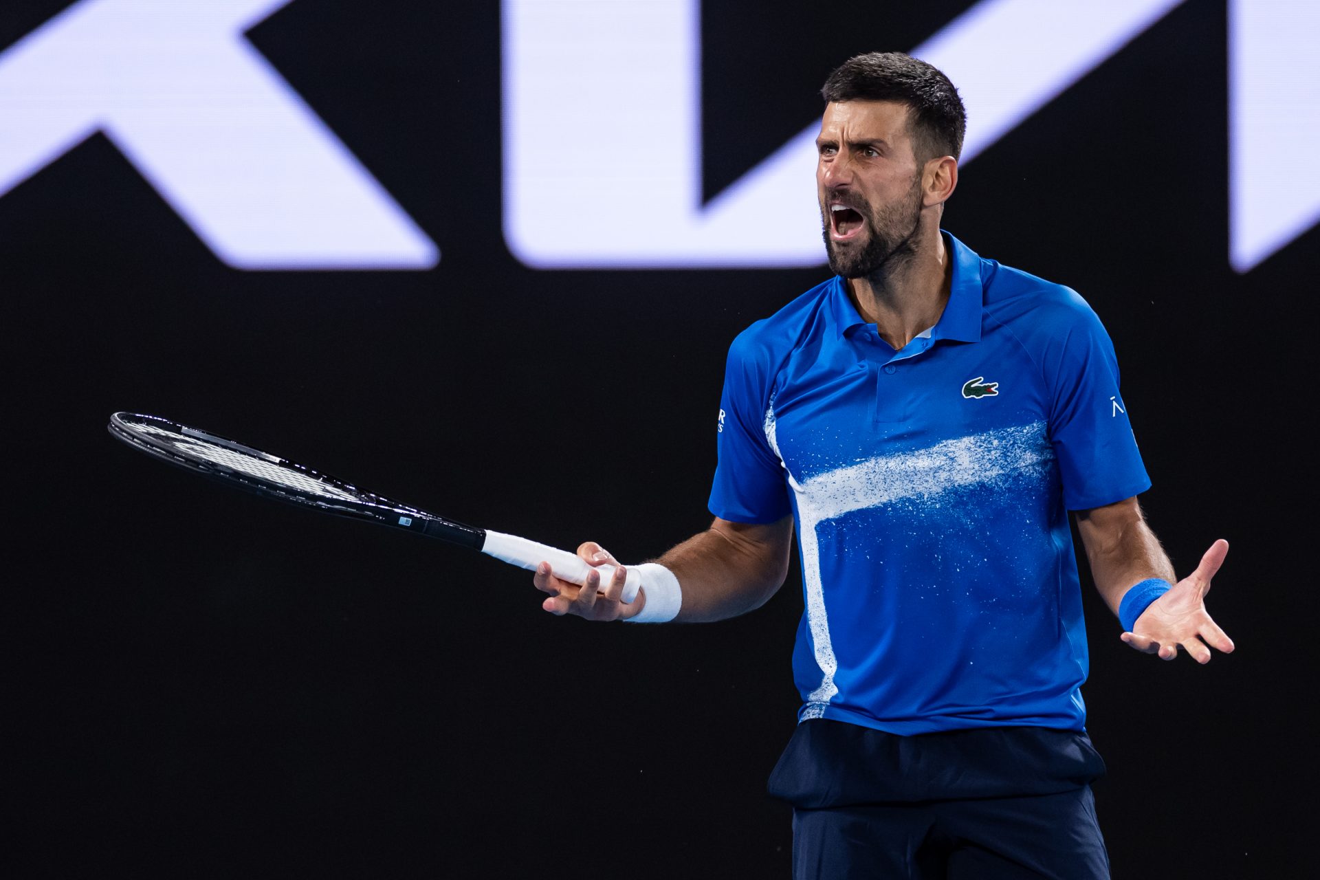 Novak Djokovic of Serbia gestures during his match against Tomas Machac of Czech Republic in the third round of the men's singles at the 2025 Australian Open at Melbourne Park.