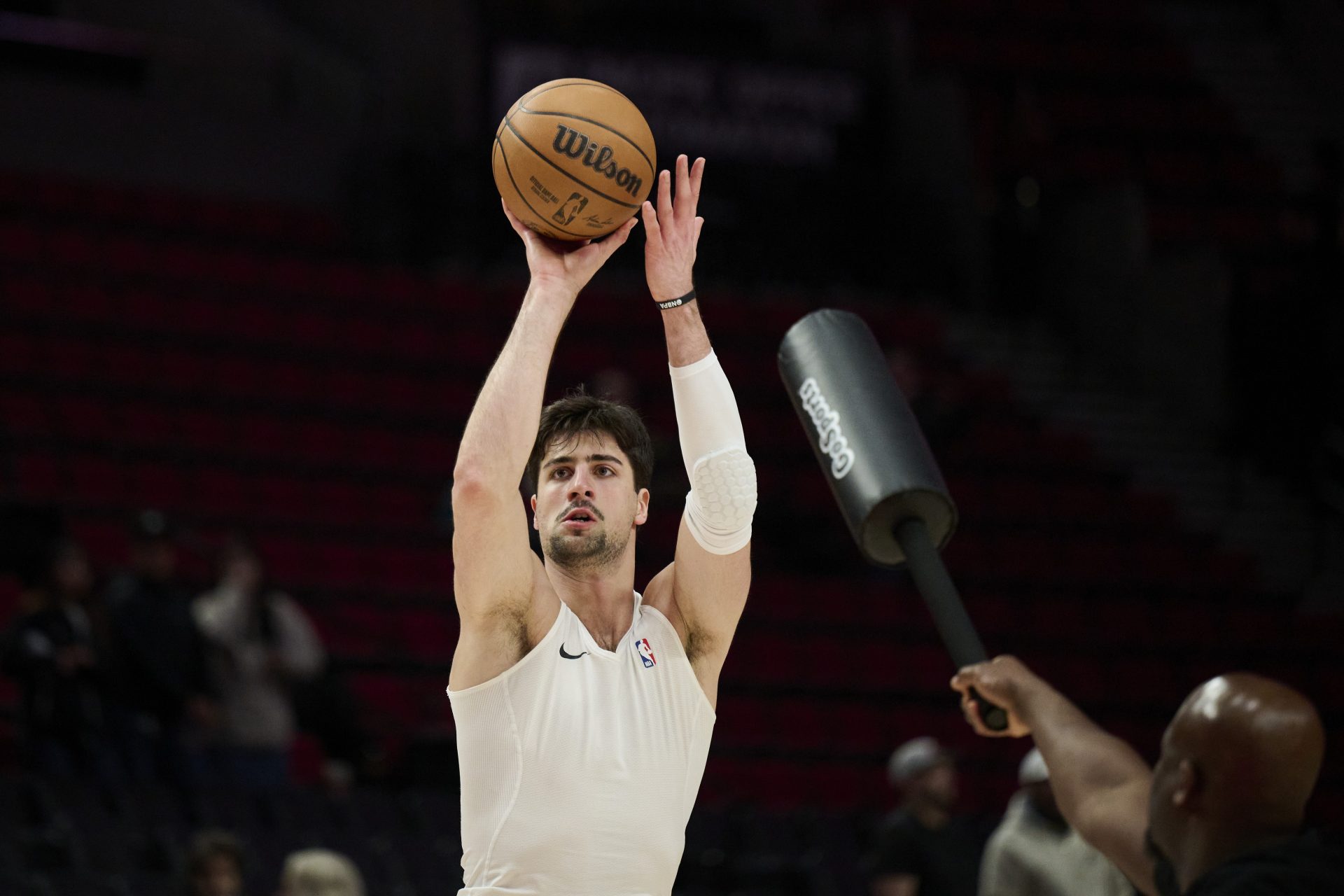 Portland Trail Blazers forward Deni Avdija (8) warms up before a game against the Memphis Grizzlies at Moda Center.