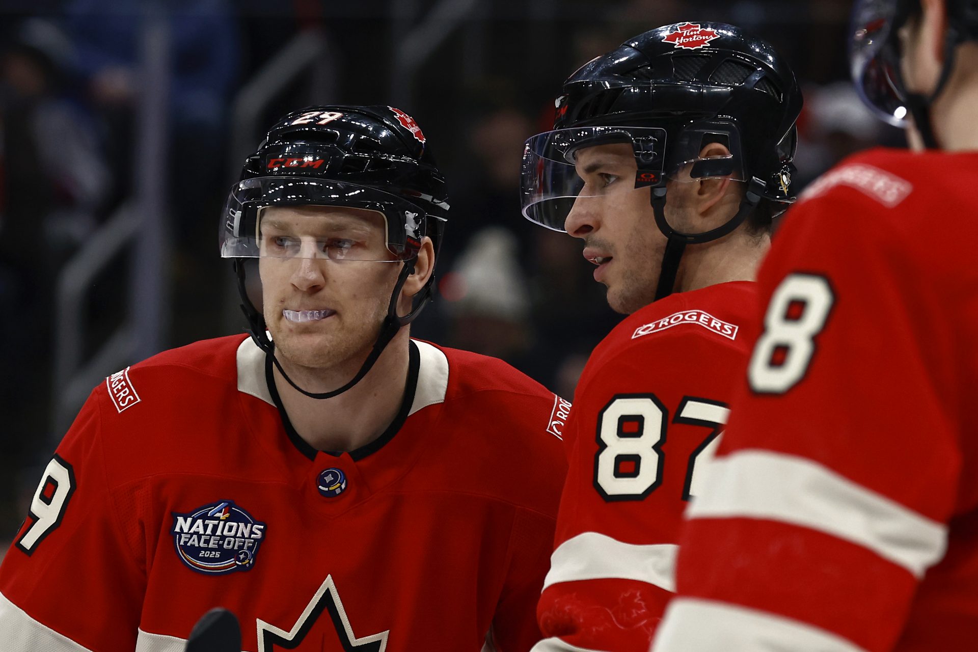 Team Canada forward Connor McDavid (97) during the 4 Nations Face-Off ice hockey championship game against the United States at TD Garden.