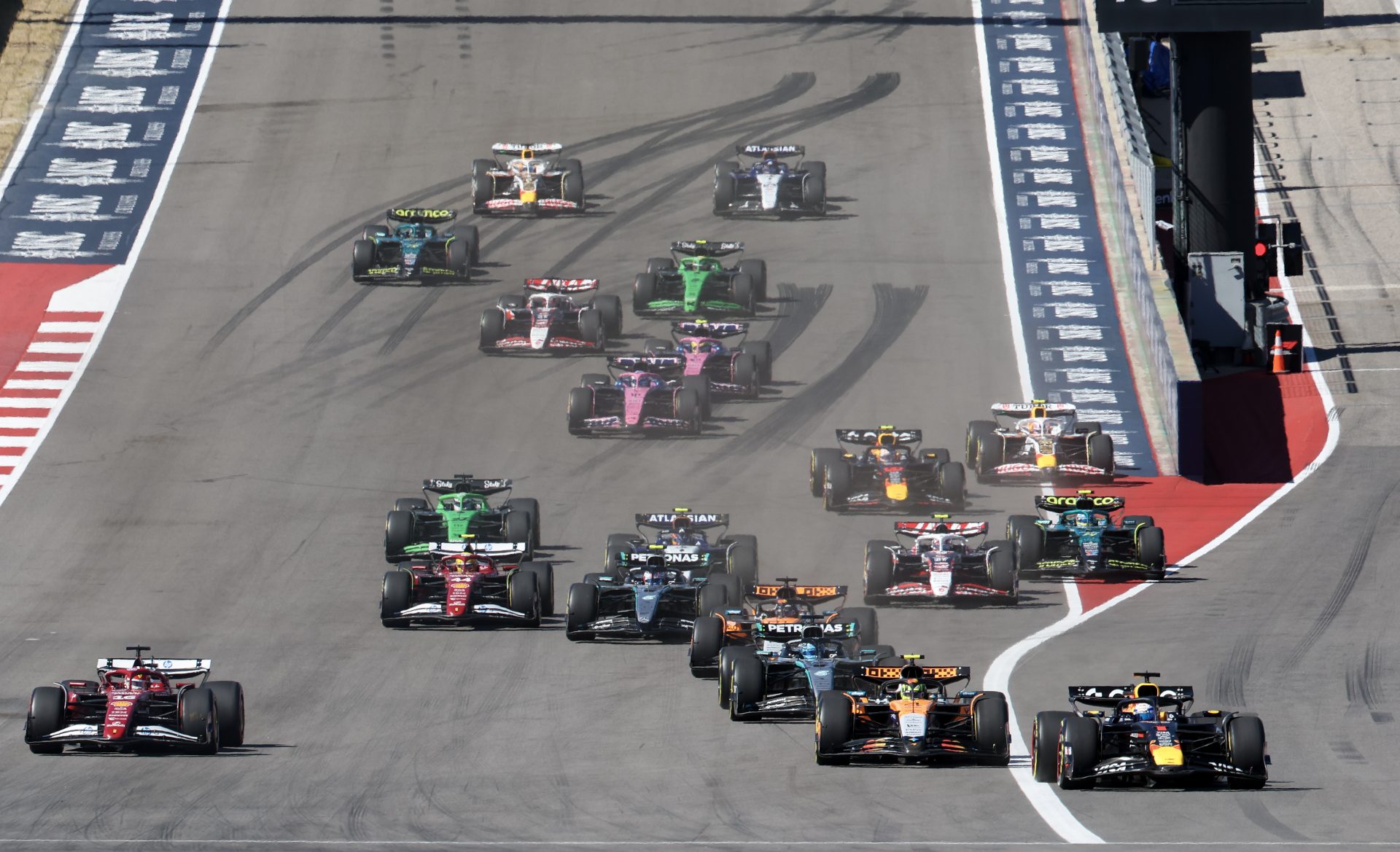 Lap 1 of the 2025 F1 United States Grand Prix. Image Credit: Thomas Shea-Imagn Images