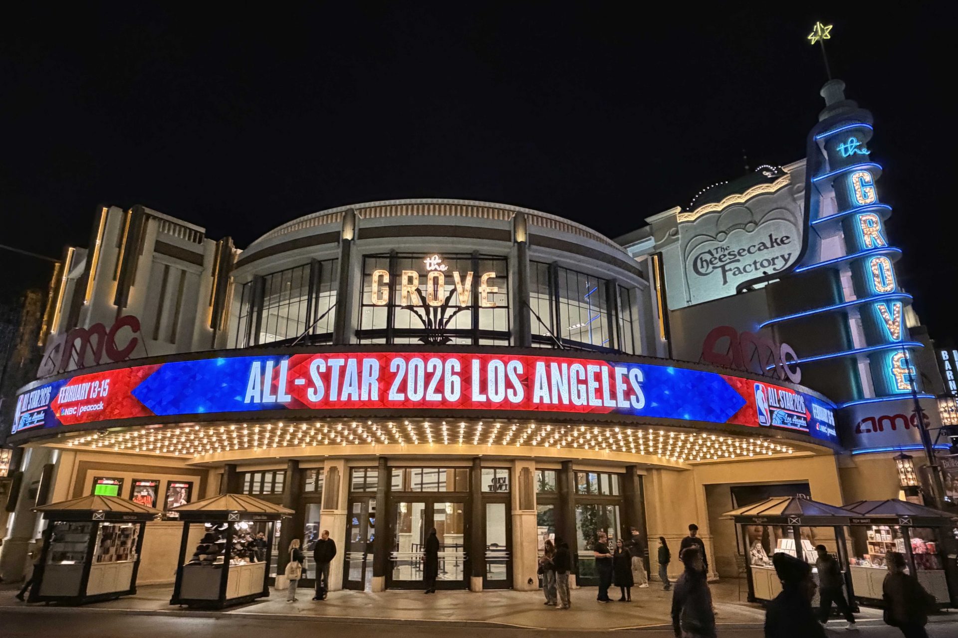 NBA All 2026 signage on the marquee of the AMC The Grove 14.