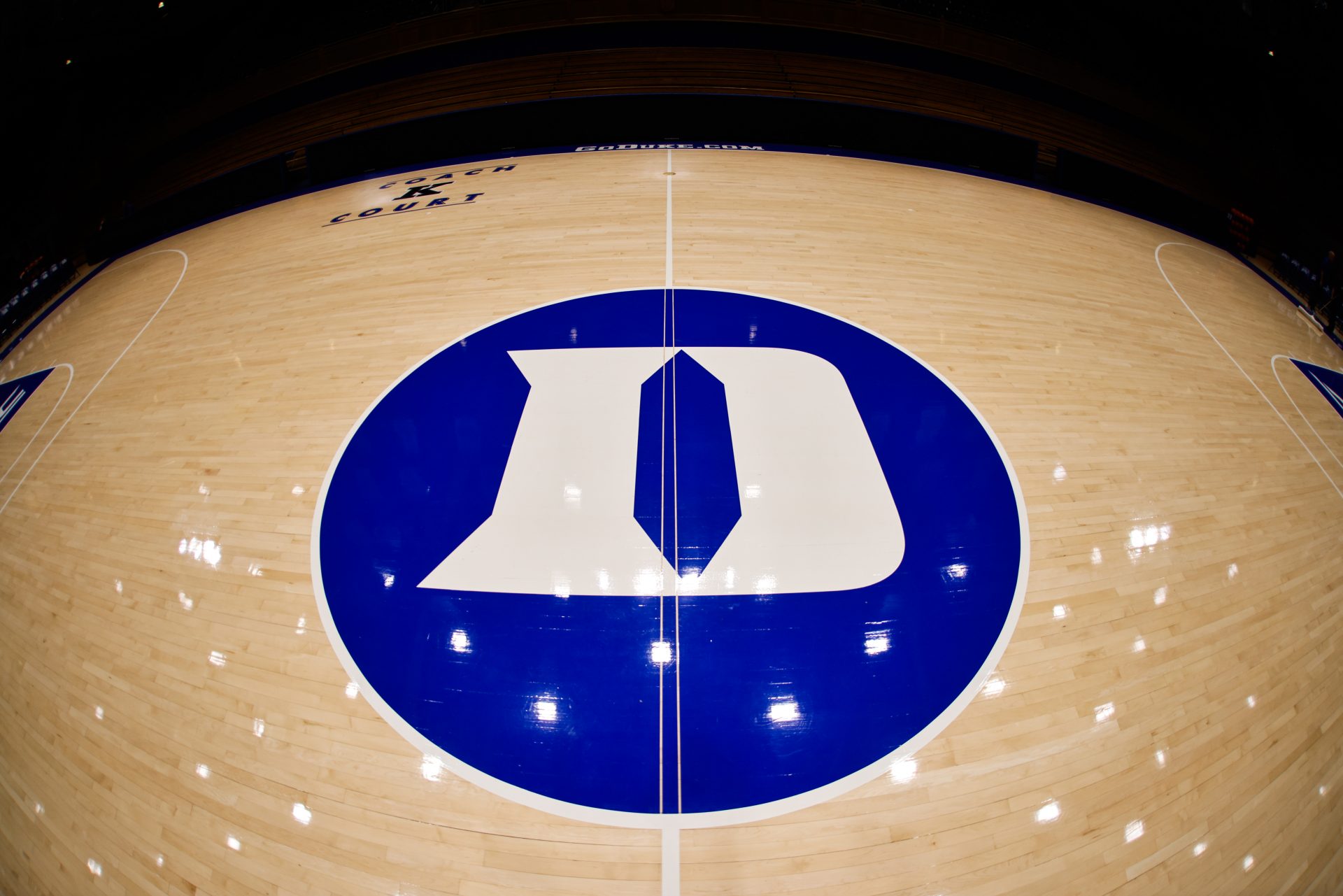 Duke Blue Devils center court logo before the Countdown to Craziness at Cameron Indoor Stadium.
