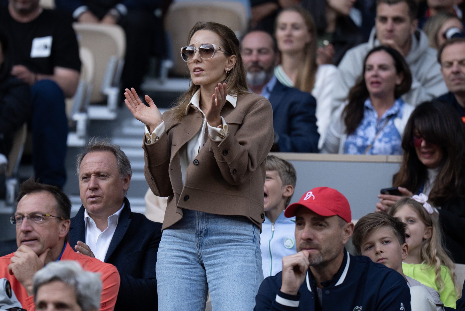 Jelena Djokovic in attendance for the Novak Djokovic of Serbia and Jannik Sinner of Italy match on day 13 at Roland Garros Stadium.
