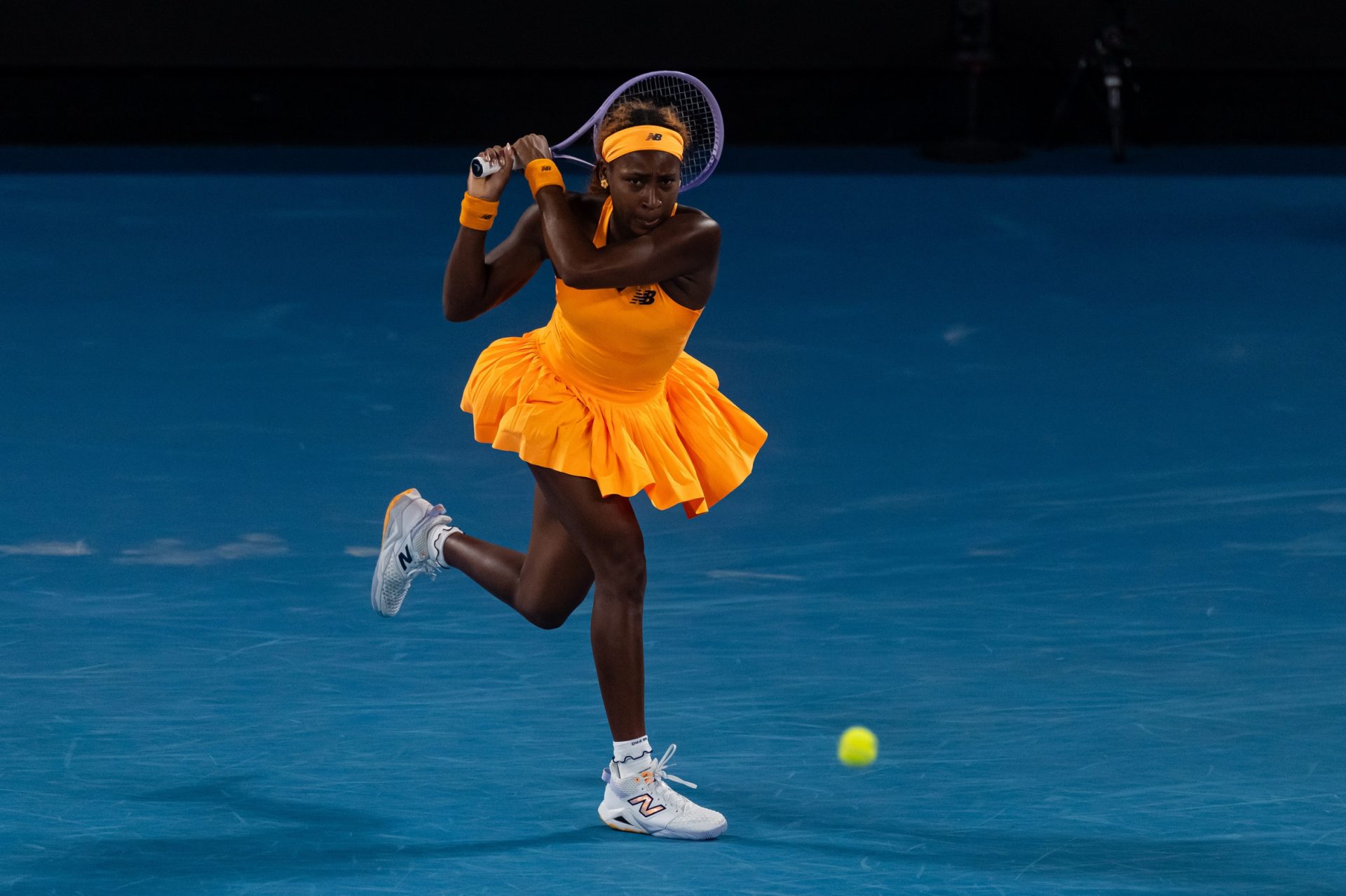 Coco Gauff of United States in action against Elina Svitolina of Ukraine in the quarterfinals of the women’s singles at the Australian Open at Rod Laver Arena in Melbourne Park.