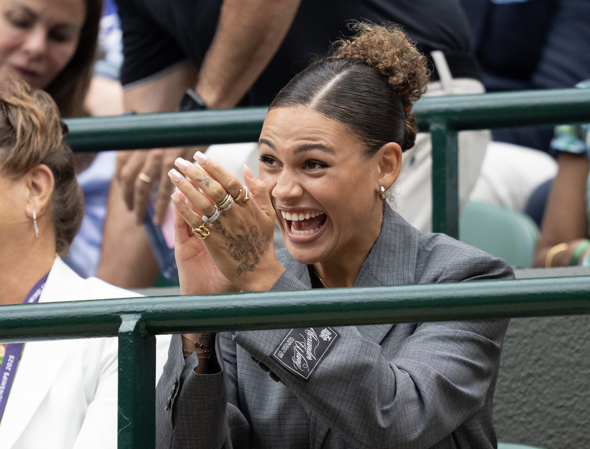 Trinity Rodman  in attendance for the Ben Shelton of the United States and Marton Fucsovics of Hungary match  on day six at the All England Lawn Tennis and Croquet Club.