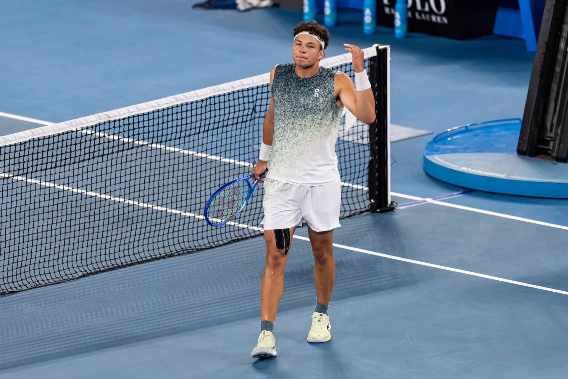 Ben Shelton of United States in action against Casper Ruud of Norway in the fourth round of the mens singles at the Australian Open at Rod Laver Arena in Melbourne Park.