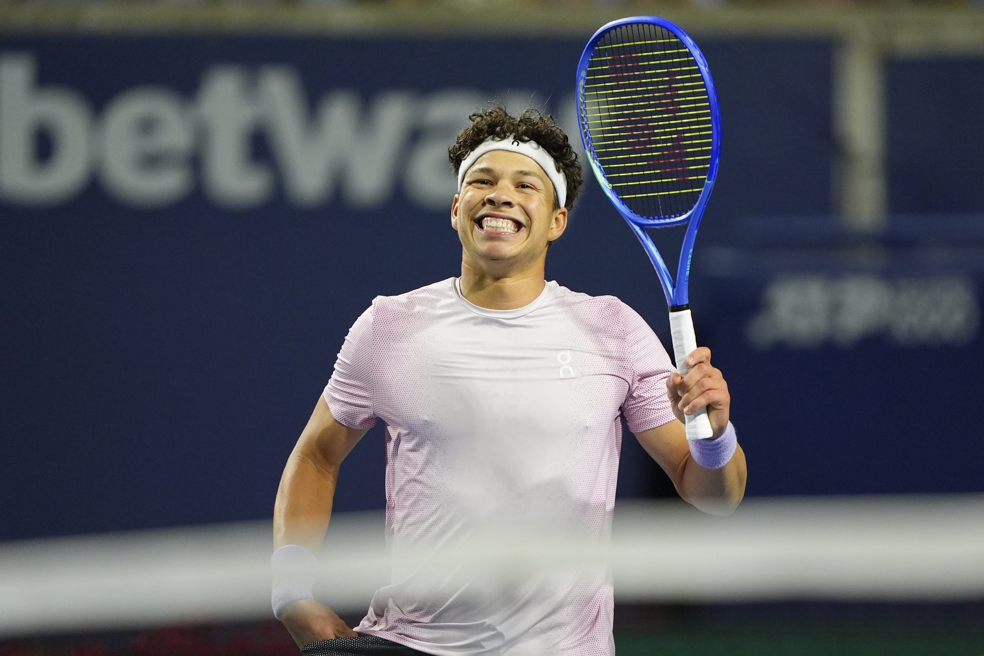 Ben Shelton (USA) hits smiles after winning a game against Brandon Nakashima (not pictured) during the third round at Sobeys Stadium.