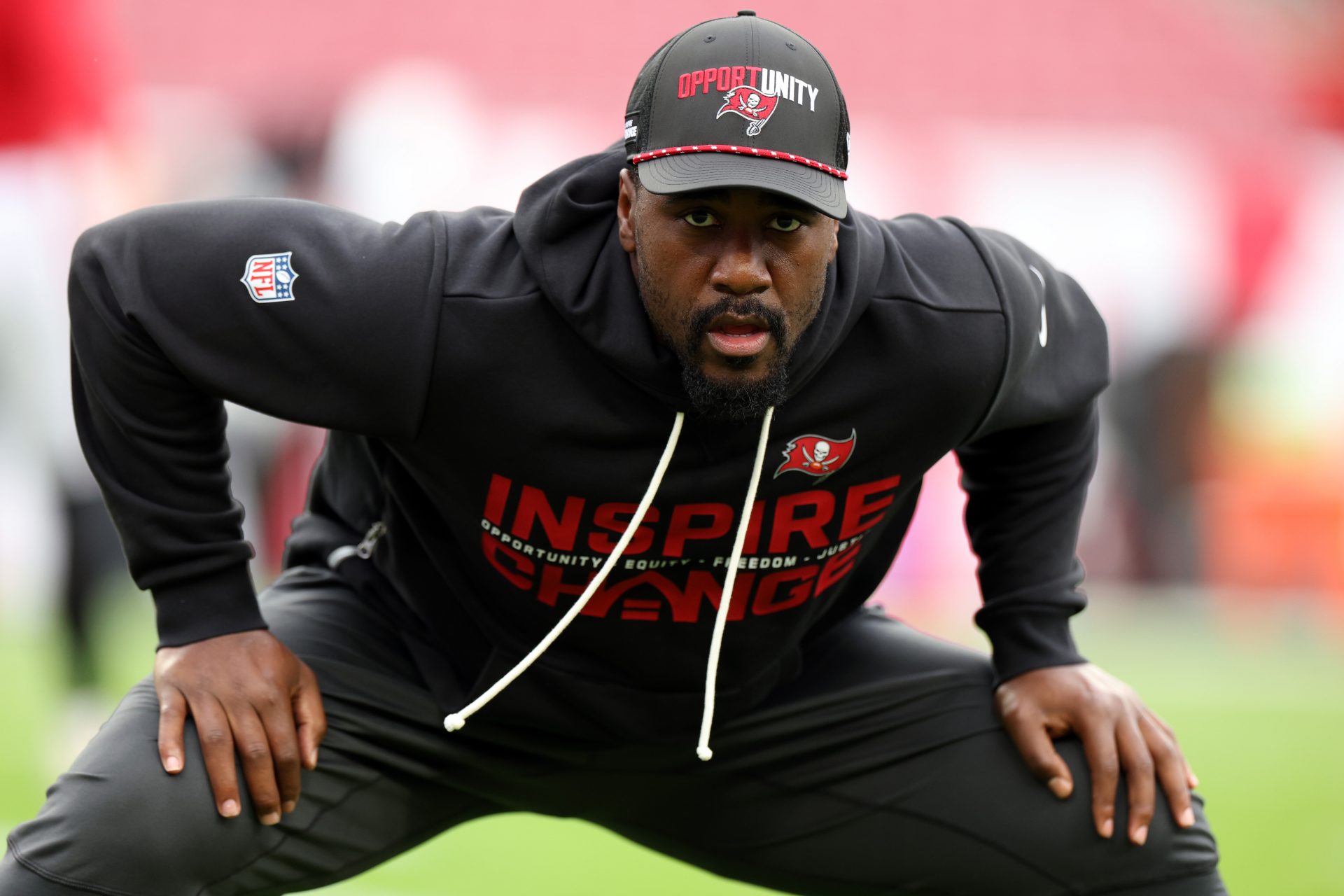 Tampa Bay Buccaneers linebacker Lavonte David (54) warms up before the game against the Carolina Panthers at Raymond James Stadium.