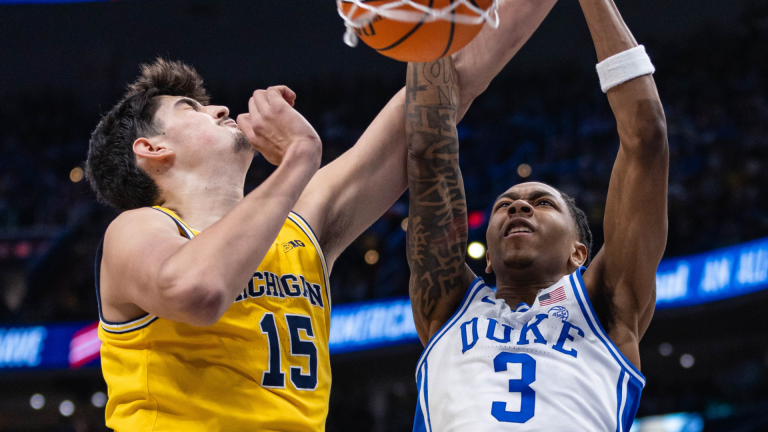 Duke Blue Devils versus Michigan Wolverines. - Source: https://x.com/DukeMBB/status/2025364358424064465/photo/1