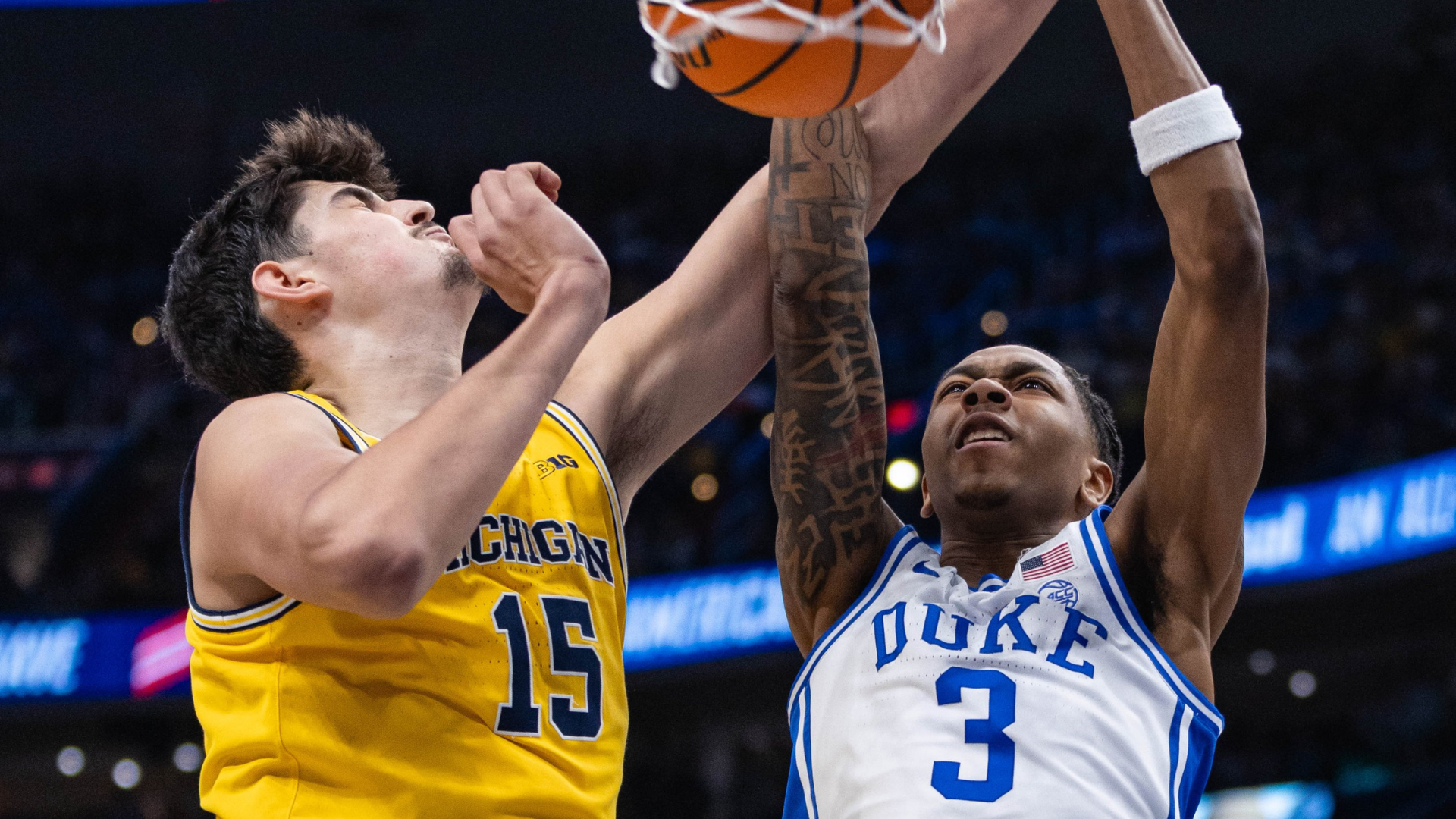 Duke Blue Devils versus Michigan Wolverines. - Source: https://x.com/DukeMBB/status/2025364358424064465/photo/1