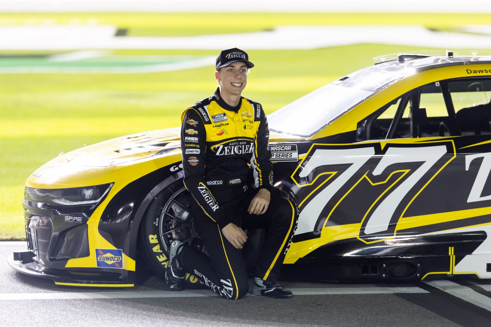 NASCAR Cup Series driver Carson Hocevar (77) during qualifying for the Daytona 500 at Daytona International Speedway.