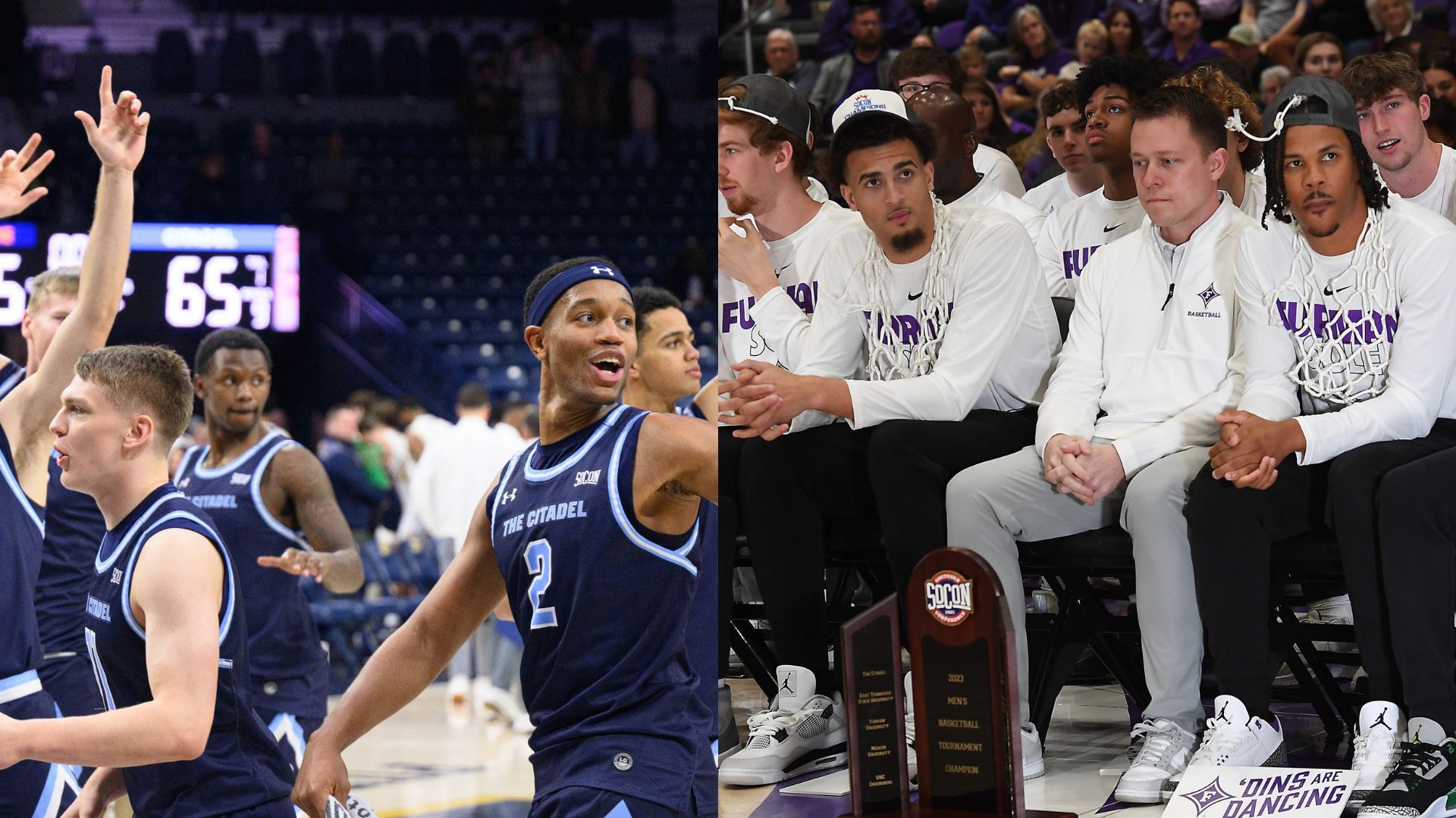 First Image: NCAA Basketball: Citadel at Notre Dame Dec 19, 2023 - Source: Imagn
Second Image: Furman players and coaching staff. March 12, 2023 - Source: Imagn