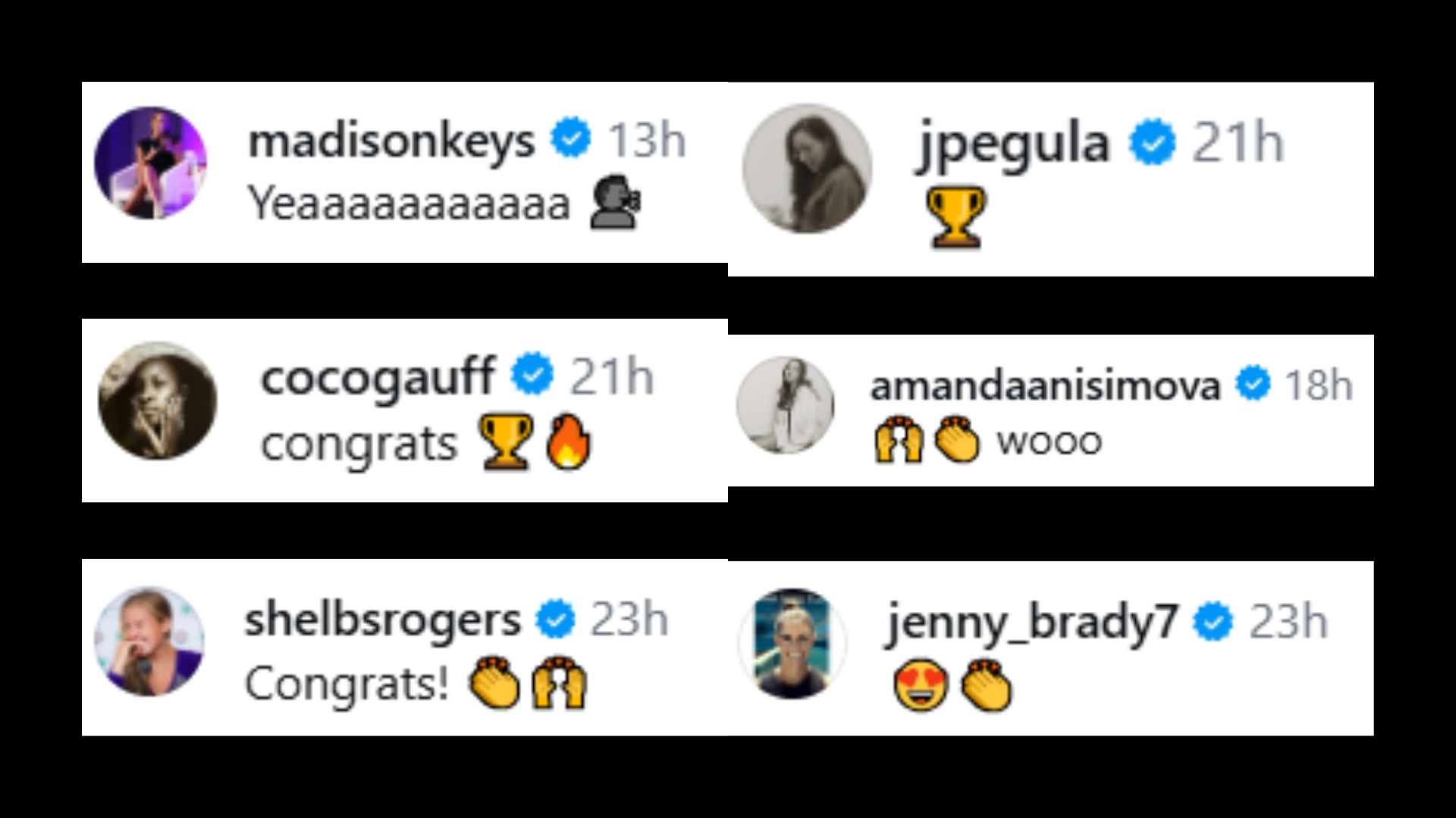 Screenshot of reactions from the Instagram post