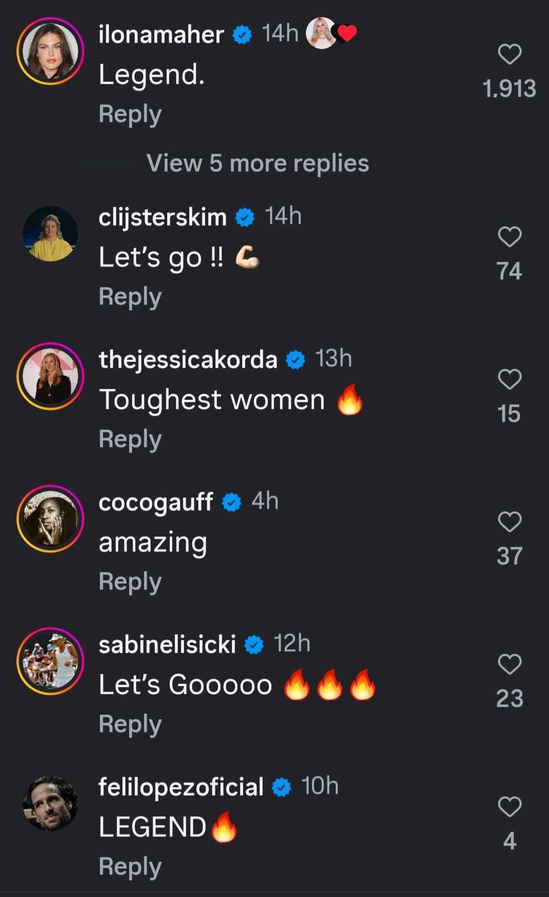 Screenshot of comments on Lindsey Vonn's Instagram post