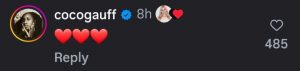 Coco Gauff's reaction on Vonn's Instagram post