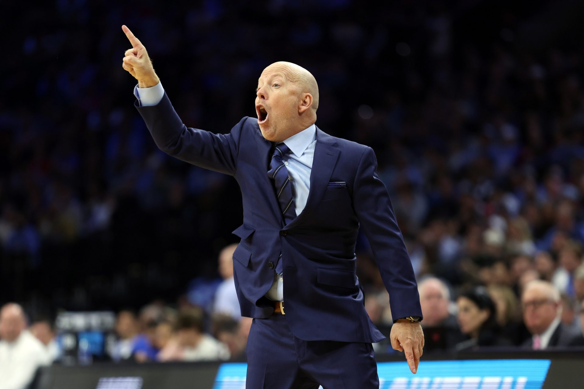 UCLA Bruins head coach Mike Cronin reacts in the first half against the North Carolina Tar Heels in the semifinals of the East regional of the men's college basketball NCAA Tournament at Wells Fargo Center.