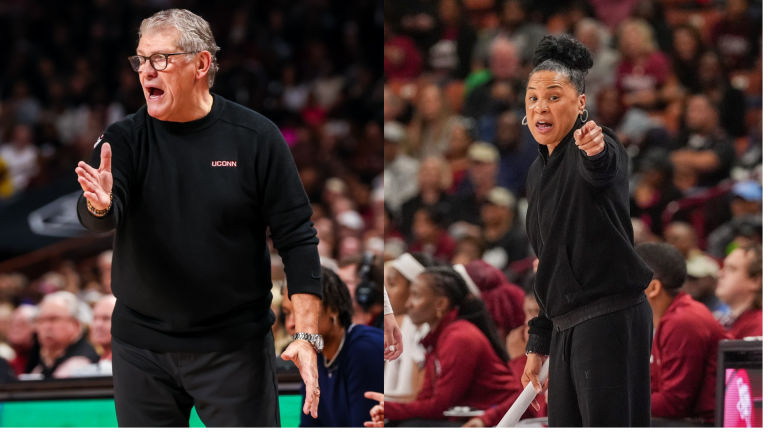 Dawn Staley and Geno Auriemma. - Source: Imagn