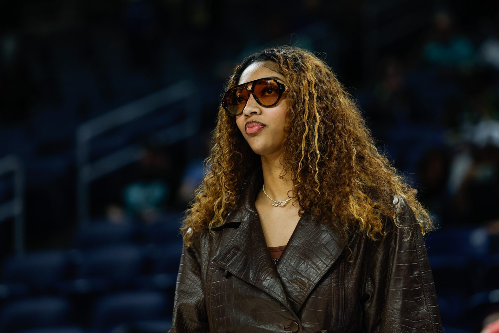 Chicago Sky forward Angel Reese (5) stands on the sidelines before a WNBA game against the New York Liberty at Wintrust Arena. Source: Kamil Krzaczynski-Imagn Images
