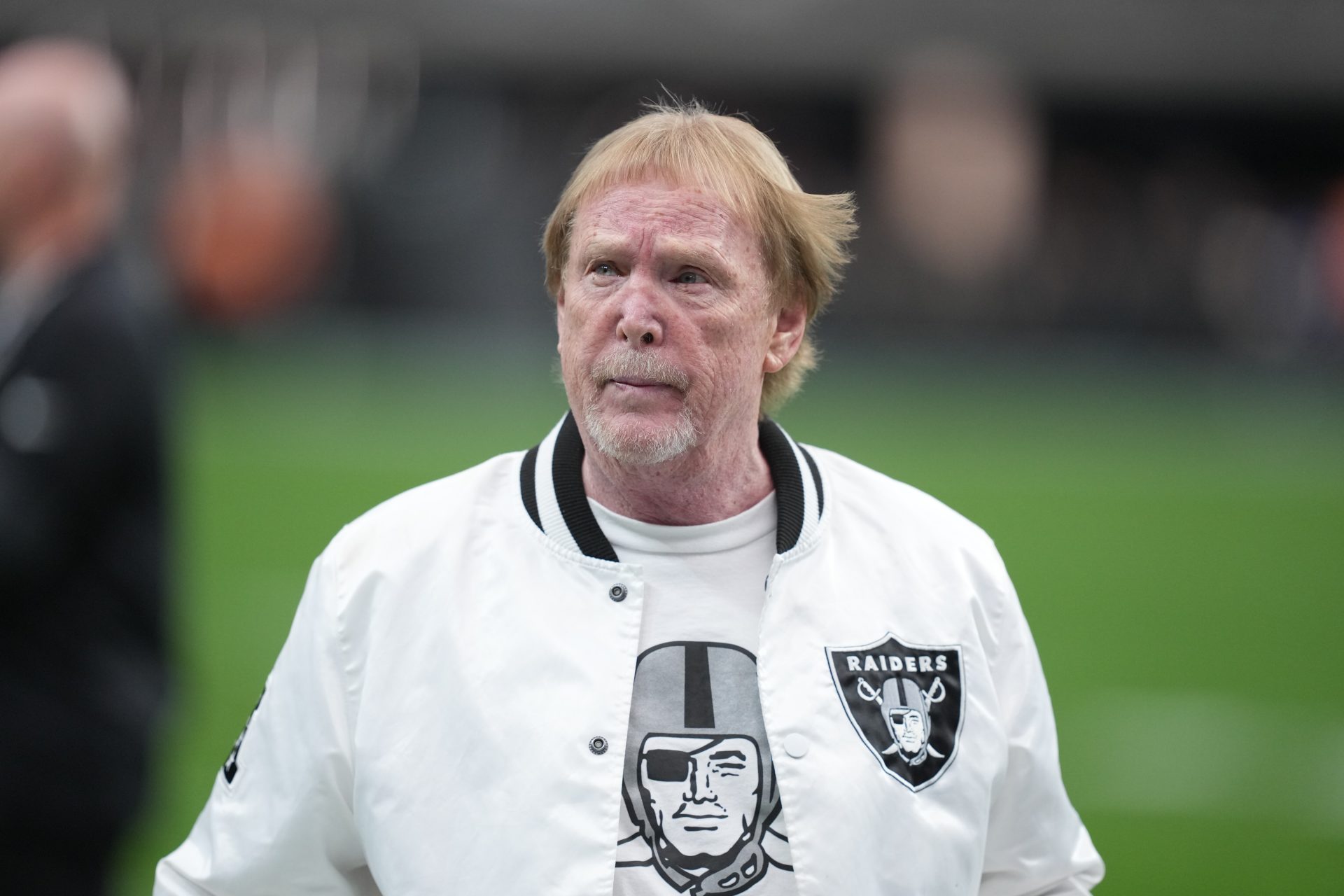 Las Vegas Raiders owner Mark Davis on the field prior to a game against the New York Giants at Allegiant Stadium.