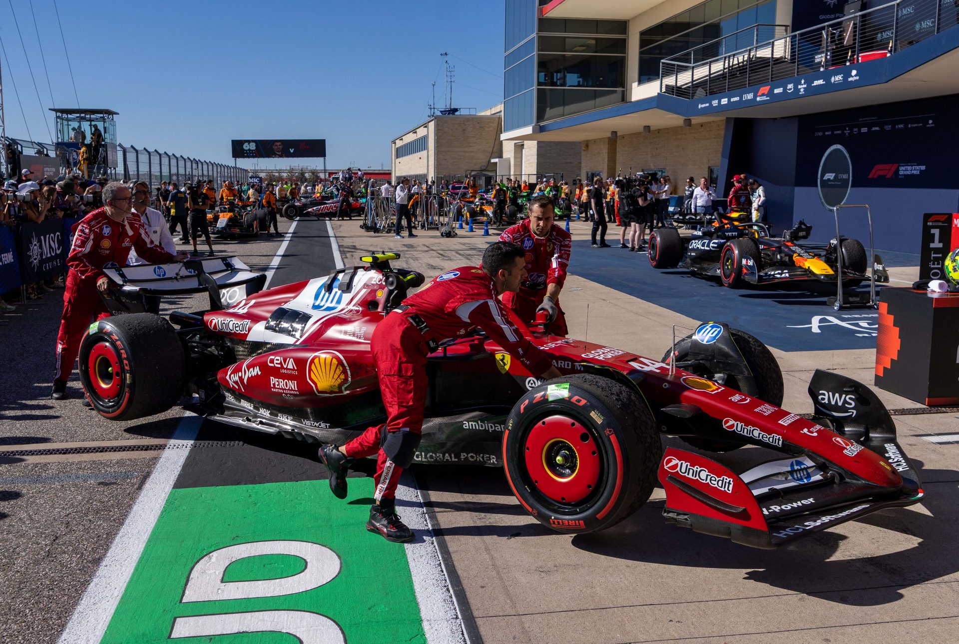 Lewis Hamilton's Ferrari after the 2025 F1 United States Grand Prix. Image Credit: Thomas Shea-Imagn Images