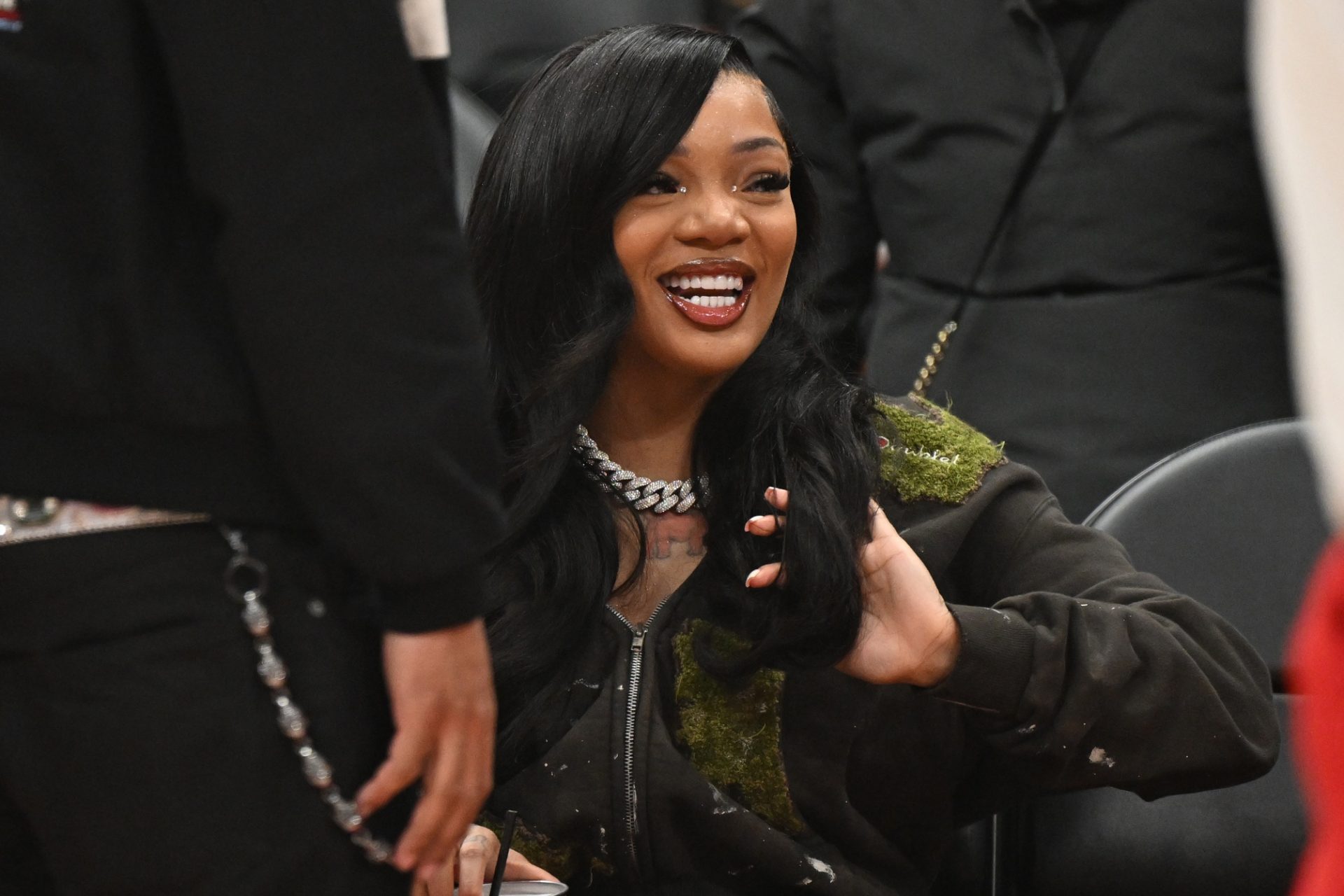 Recording artist GloRilla watches her boyfriend and Toronto Raptors forward Brandon Ingram (not shown) play the Chicago Bulls at Scotiabank Arena.