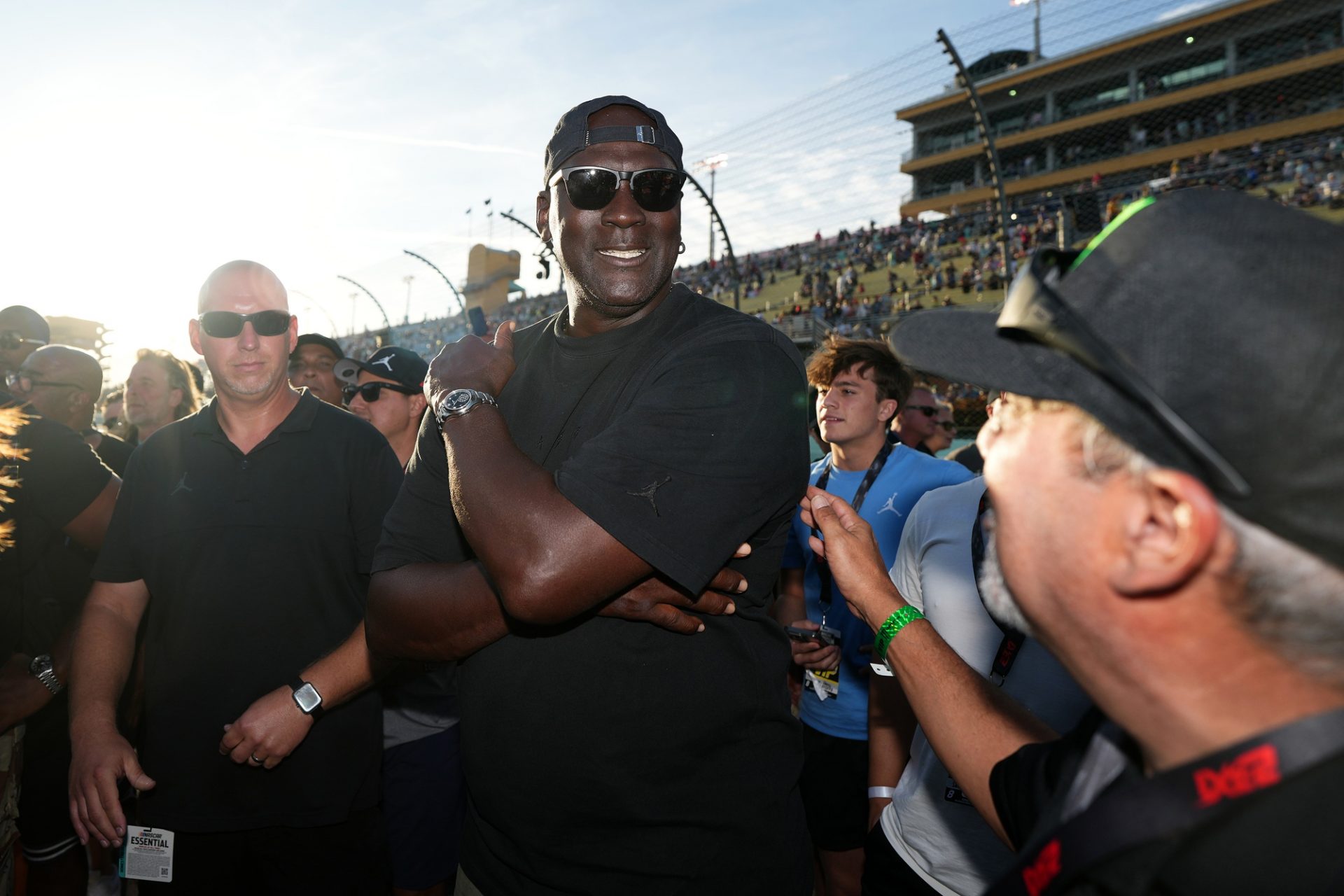 23XI owner Michael Jordan celebrates after his driver NASCAR Cup Series driver Tyler Reddick (not pictured) won the Straight Talk Wireless 400 at Homestead-Miami Speedway.