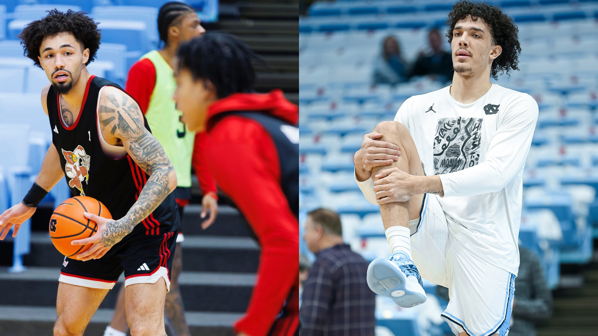 North Carolina Tar Heels versus Louisville Cardinals. - Source: https://x.com/LouisvilleMBB/status/2026058853222146492/photo/1, https://x.com/UNC_Basketball/status/2026072468268441626/photo/2