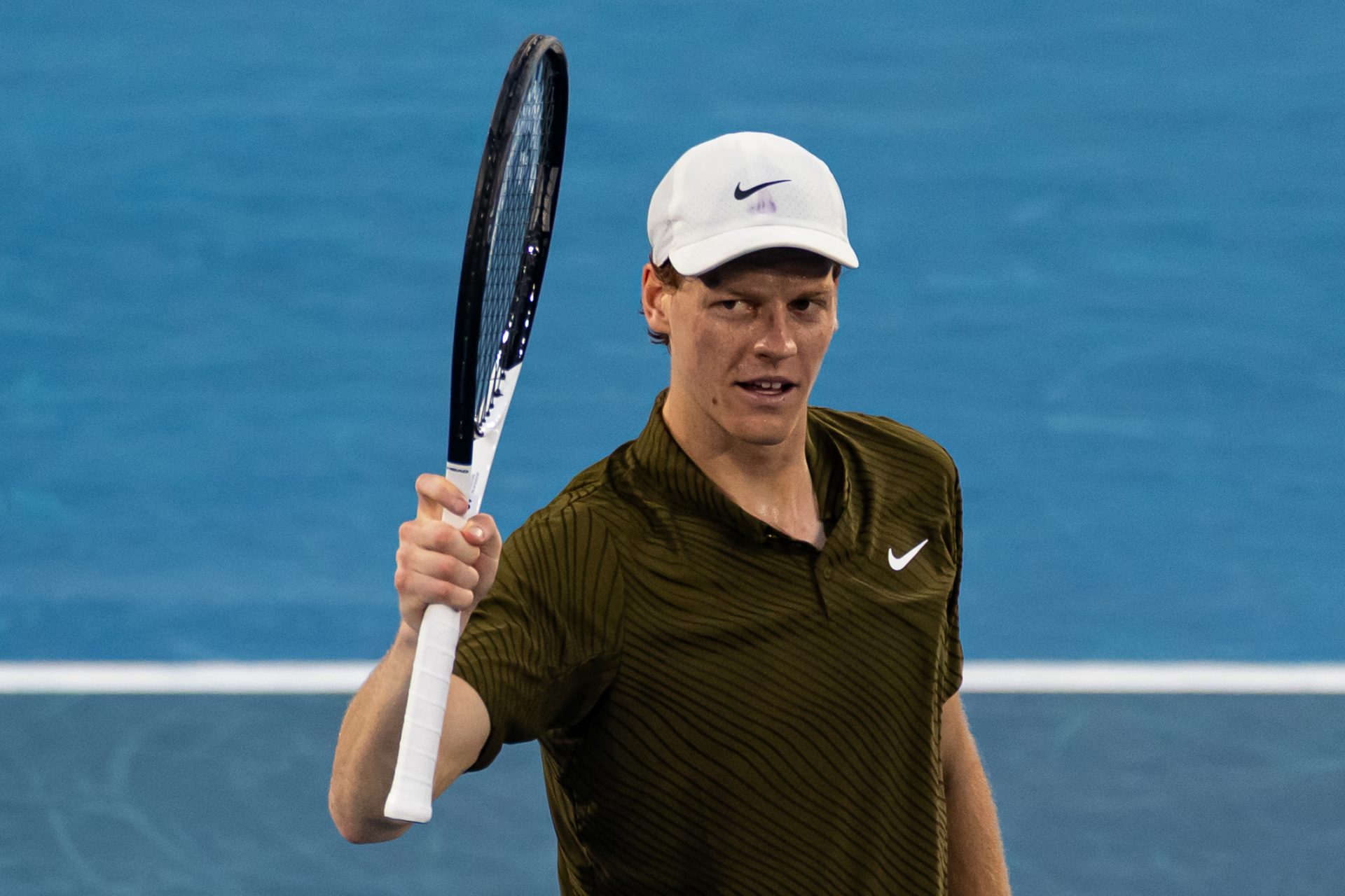 Jannik Sinner of Italy celebrates his victory over Luciano Darderi of Italy in the fourth round of the men's singles at the Australian Open at Margaret Court Arena in Melbourne Park. Source: Imagn