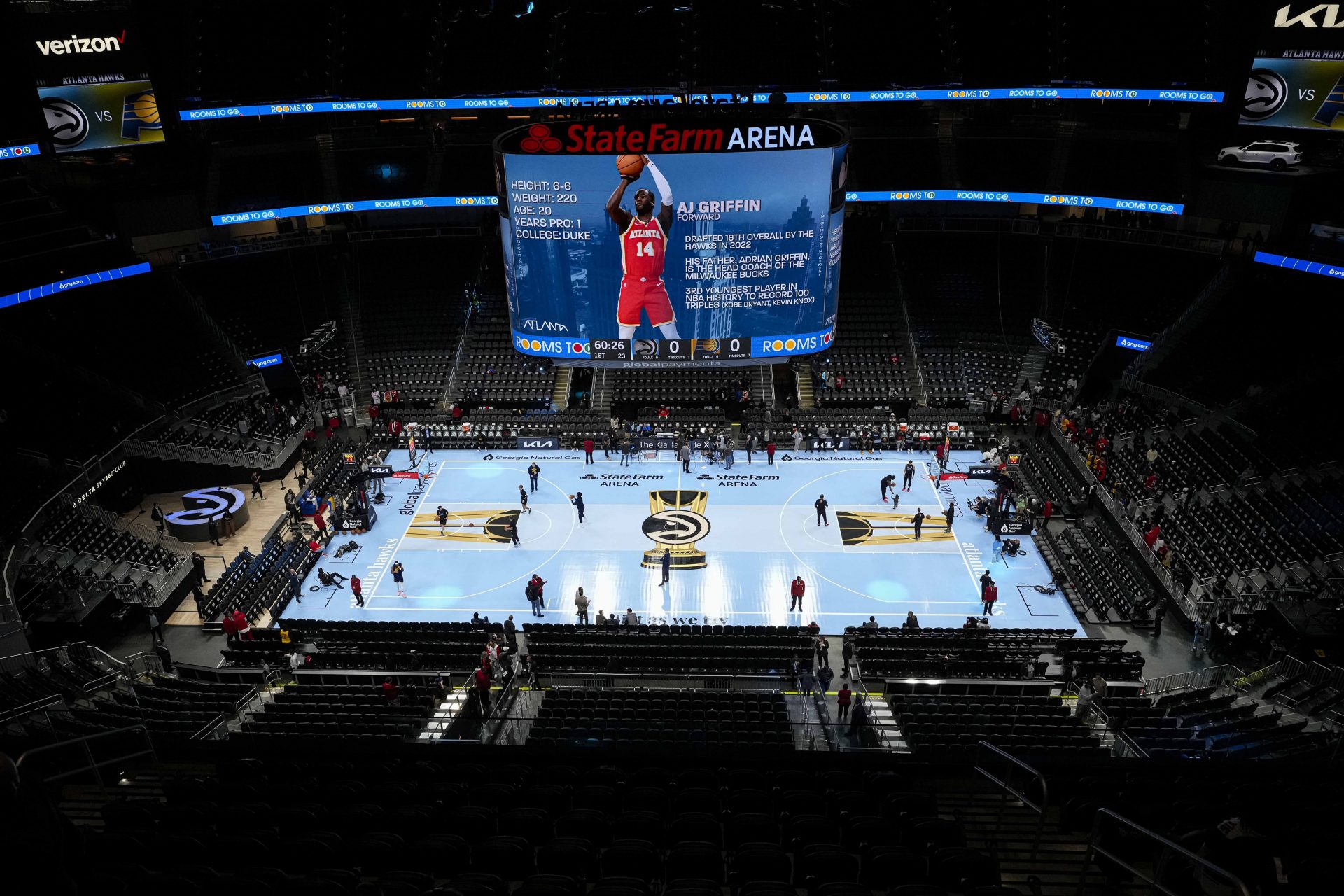 A general view of the court and arena before the game between the Atlanta Hawks against the Indiana Pacers at State Farm Arena - Source: USA TODAY Sports