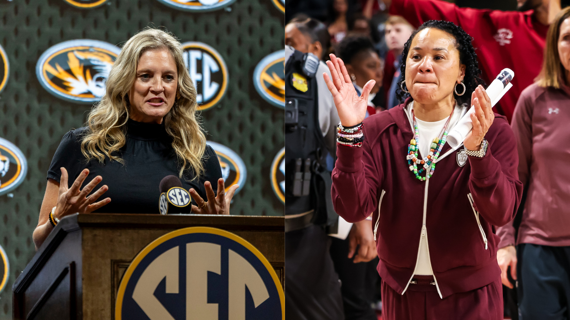 Kellie Harper, Dawn Staley. Source: Imagn