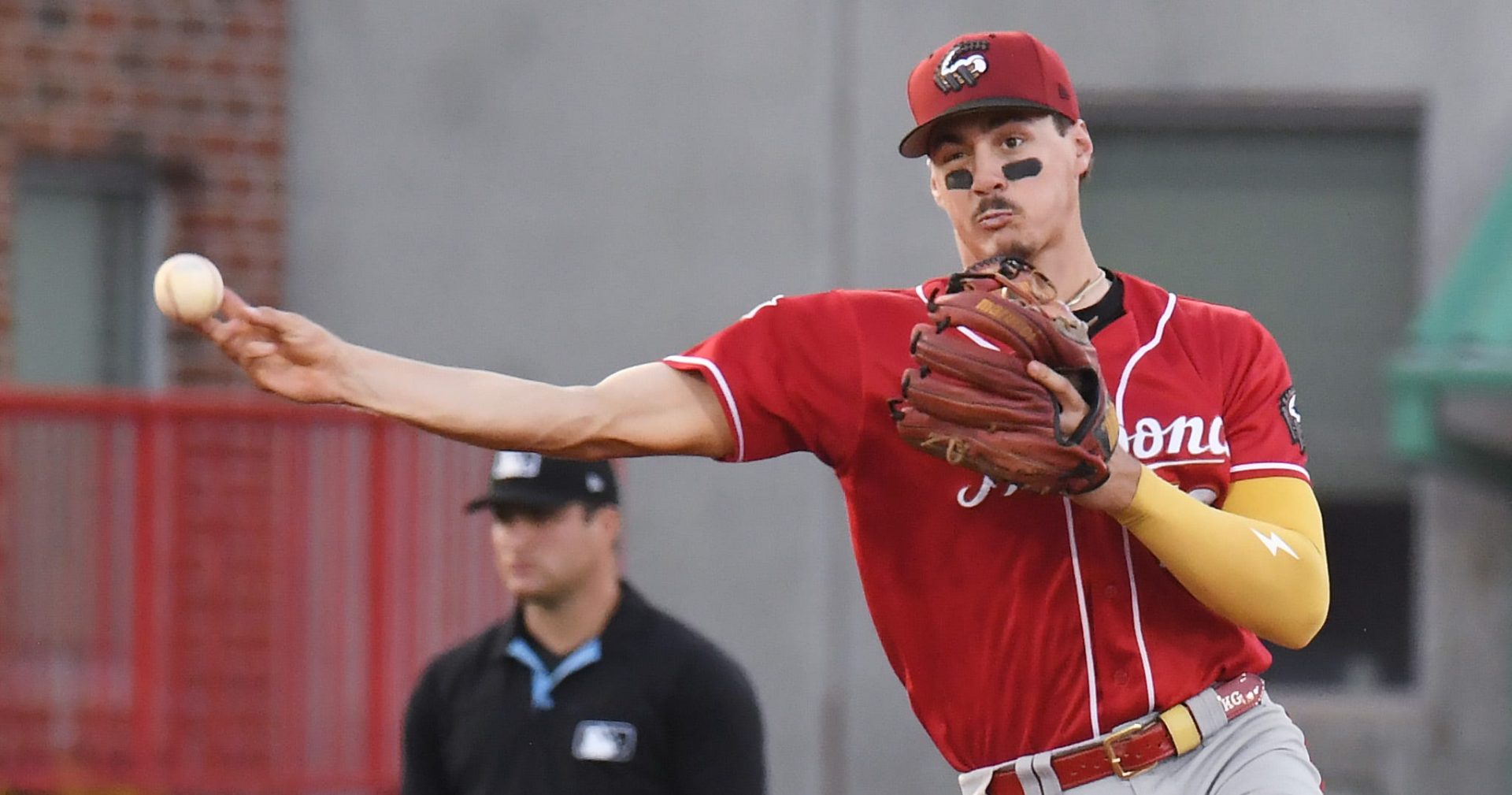 Altoona Curve infielder Konnor Griffin warms up between innings during an Eastern League playoff baseball game against the Erie SeaWolves. Source: IMAGN