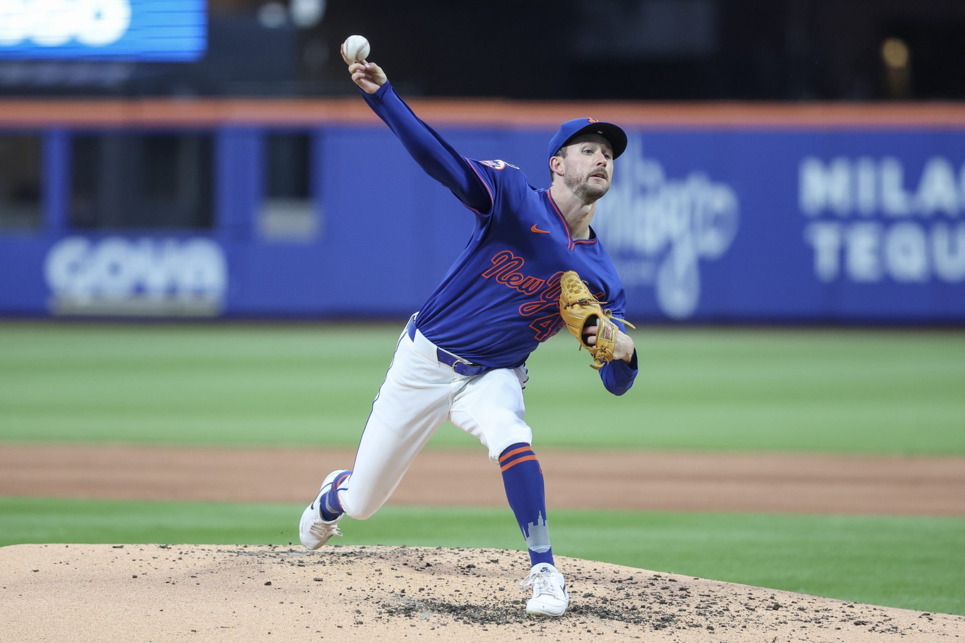 New York Mets starting pitcher Griffin Canning (46) pitches in the third inning against the Atlanta Braves at Citi Field.