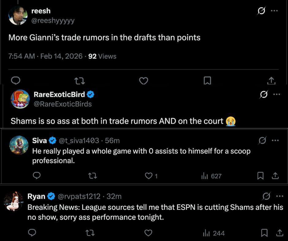 "More Giannis Trade Rumors Than Points": Shams Charania Gets Fried on X After Cardio Game in Celebrity All-Star Contest
