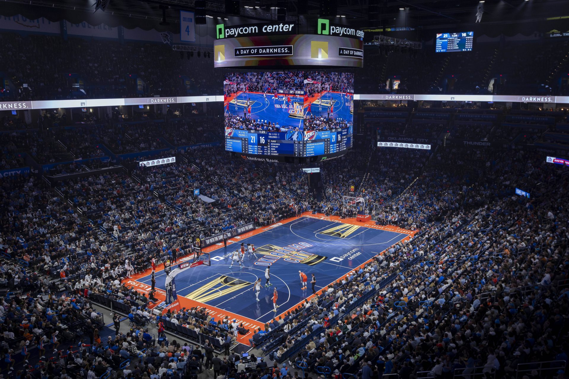 A general view of Oklahoma City Thunder NBA Cup Game court during the first quarter of a game against the Minnesota Timberwolves at Paycom Center.