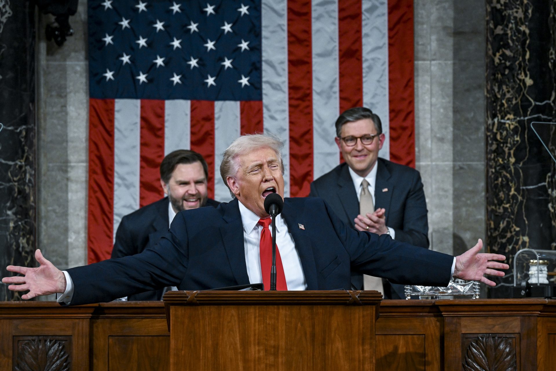 President Donald J. Trump delivers the first State of the Union address of his second term to a joint session of Congress in the House Chamber of the United States Capitol in Washington on Tuesday.
