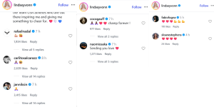 Nadal, Alcaraz, Sinner, Gauff, Osaka, Fognini and Stephens' comments on Vonn's Instagram post (Source: Instagram/lindseyvonn)