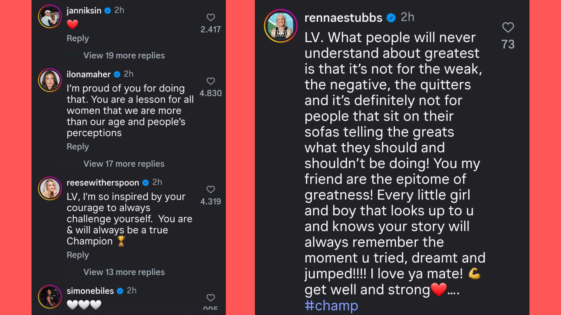 Comments from Lindsey Vonn's Instagram post